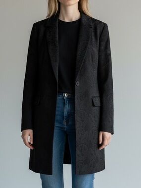 Planet Black Long Paisley Sparkling Button Up Blazer Coat Sz L